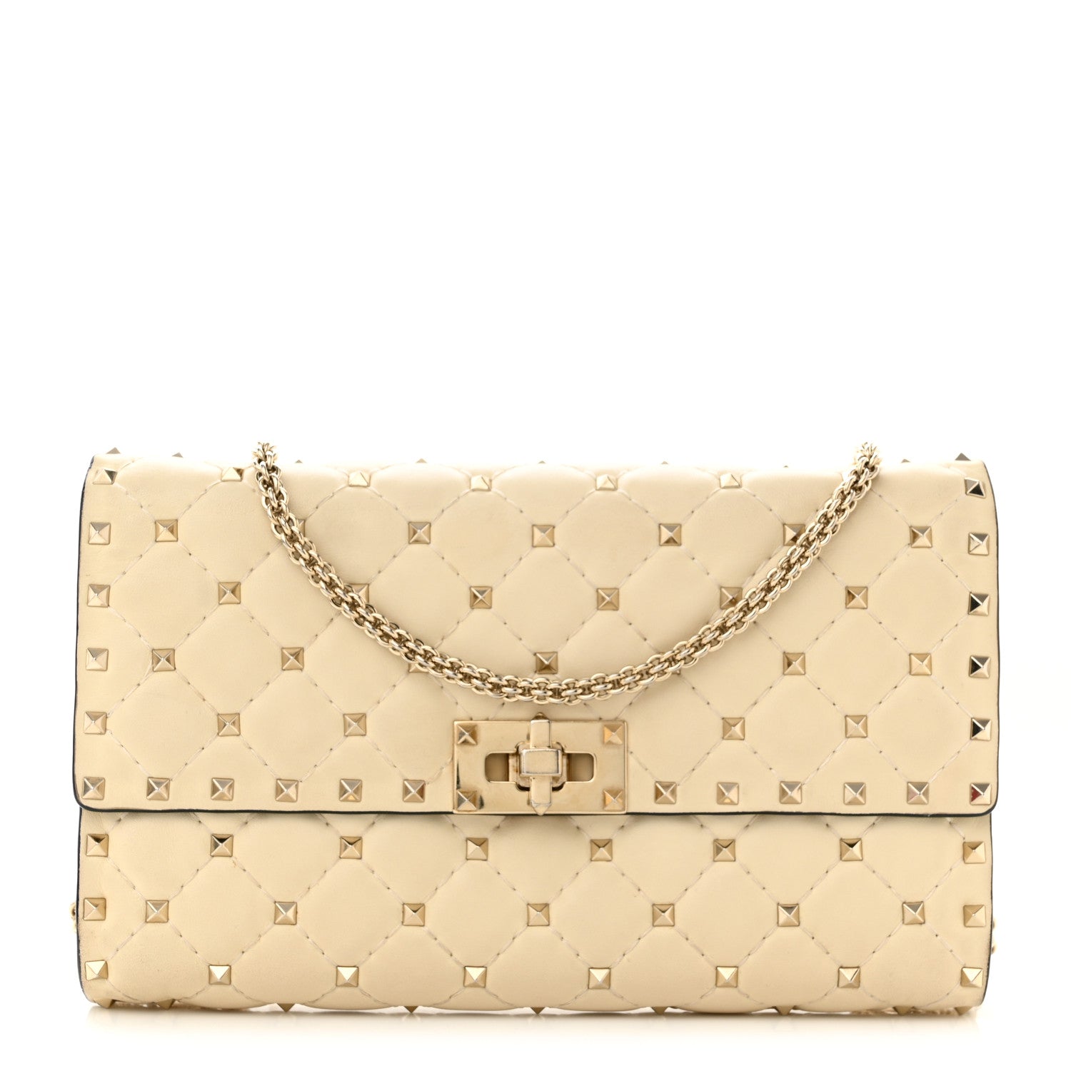 Valentino Garavani Nappa Rockstud Spike Wallet on Chain Light Ivory 1 of 12