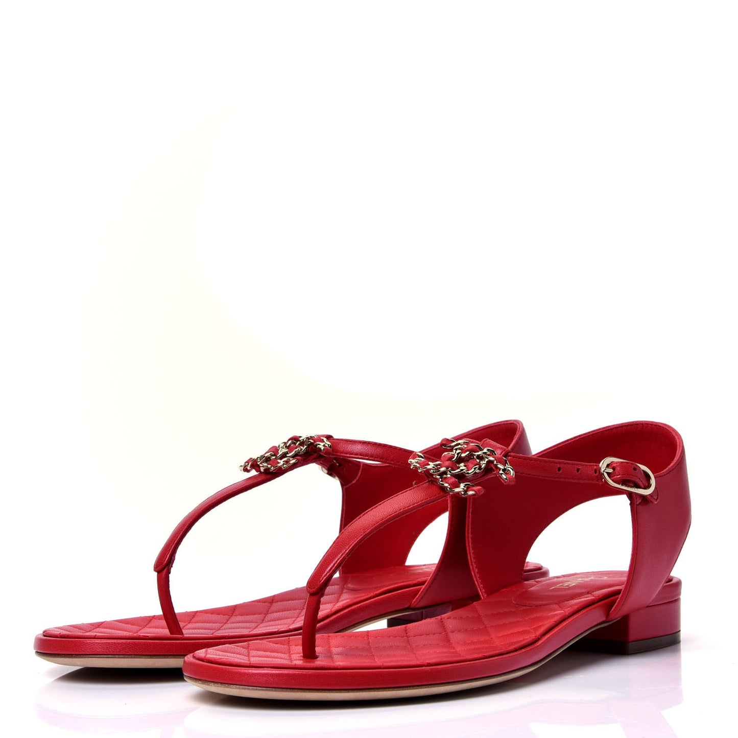 Lambskin Chain CC Logo Thong Sandals 38.5 Red