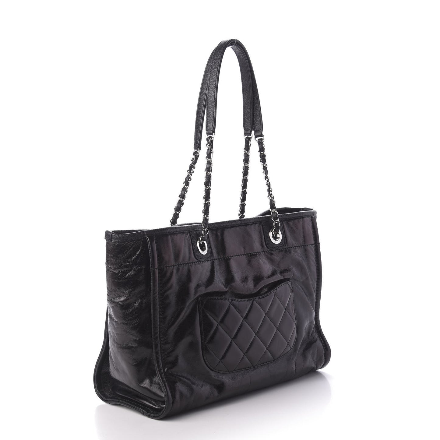 Glazed Calfskin Small Deauville Tote Black