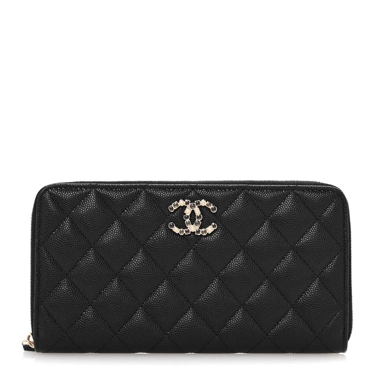 Chanel Caviar Quilted Enamel Long Zipped Wallet Black 1 of 9