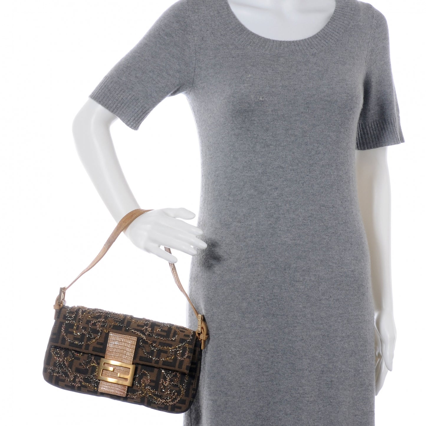 Zucca Lizard Beaded Baguette Tobacco