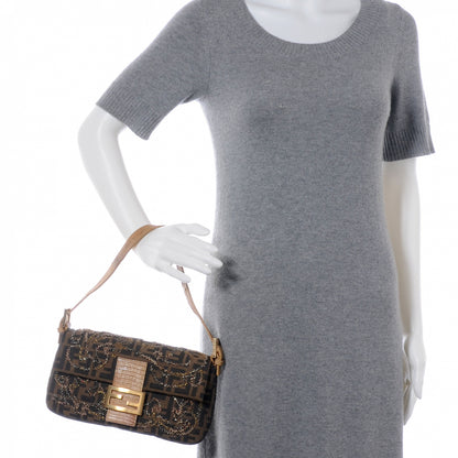Fendi Zucca Lizard Beaded Baguette Tobacco 2 of 8