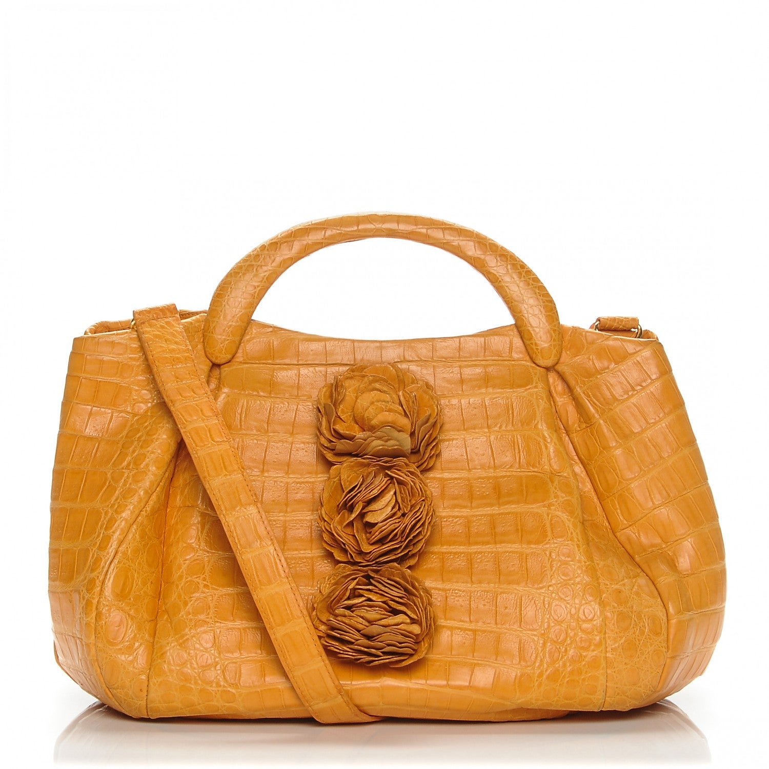 Nancy Gonzalez Crocodile Flower Embellished Satchel Orange 1 of 7