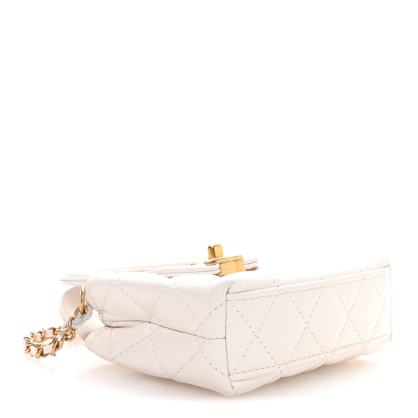 Shiny Aged Calfskin Quilted Mini Nano Kelly Shopper White