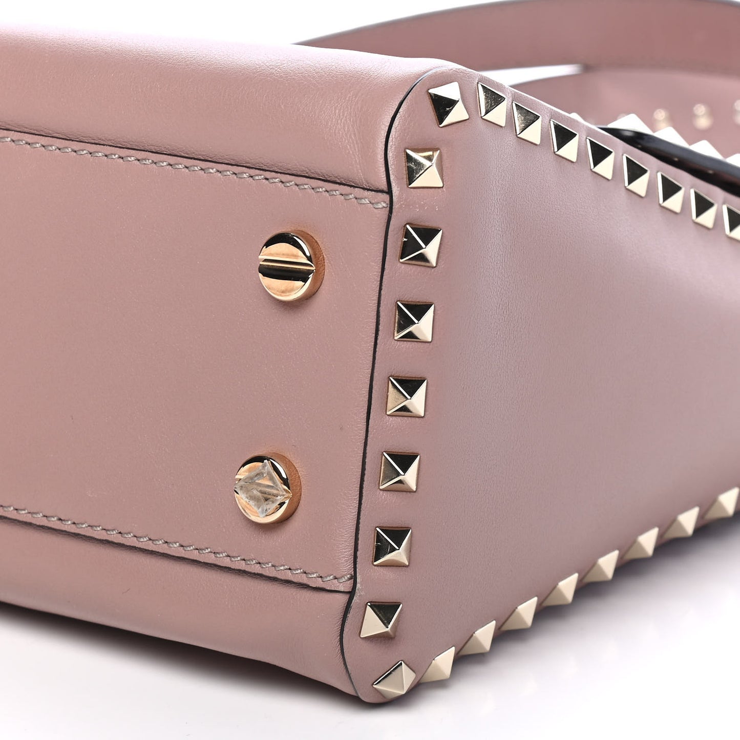 Smooth Calfskin Rockstud Top Handle Shoulder Bag Beige