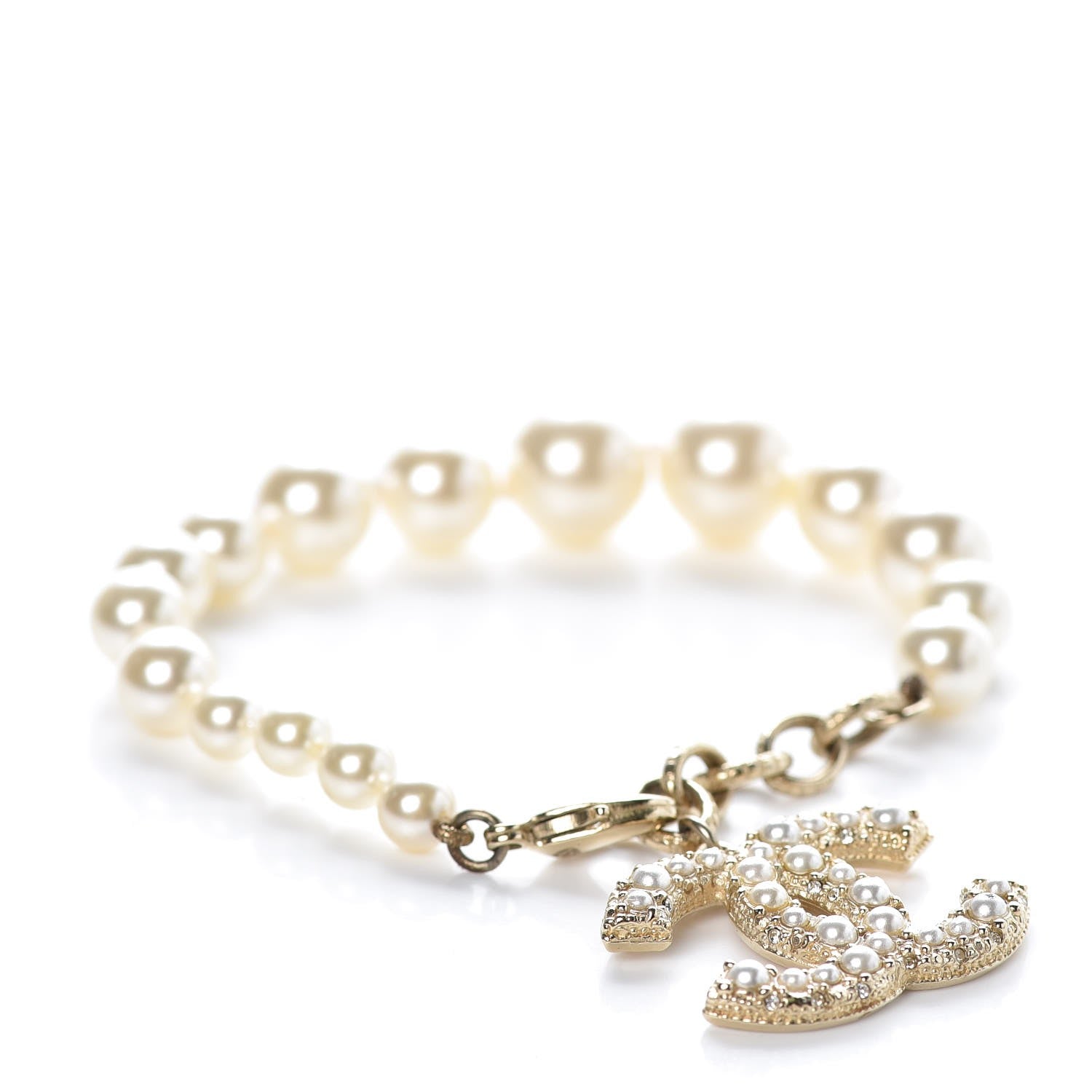 Chanel Pearl Crystal CC Bracelet Gold 1 of 6