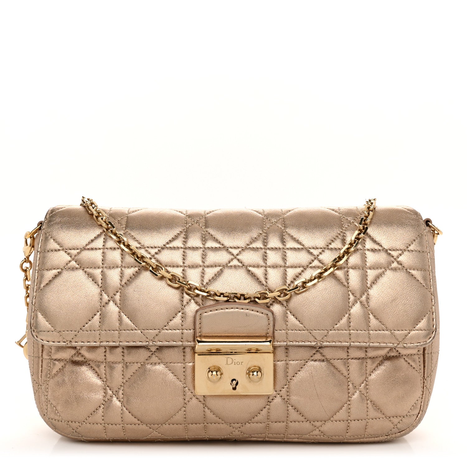 Christian Dior Metallic Lambskin Cannage Wallet on Chain Gold 1 of 10