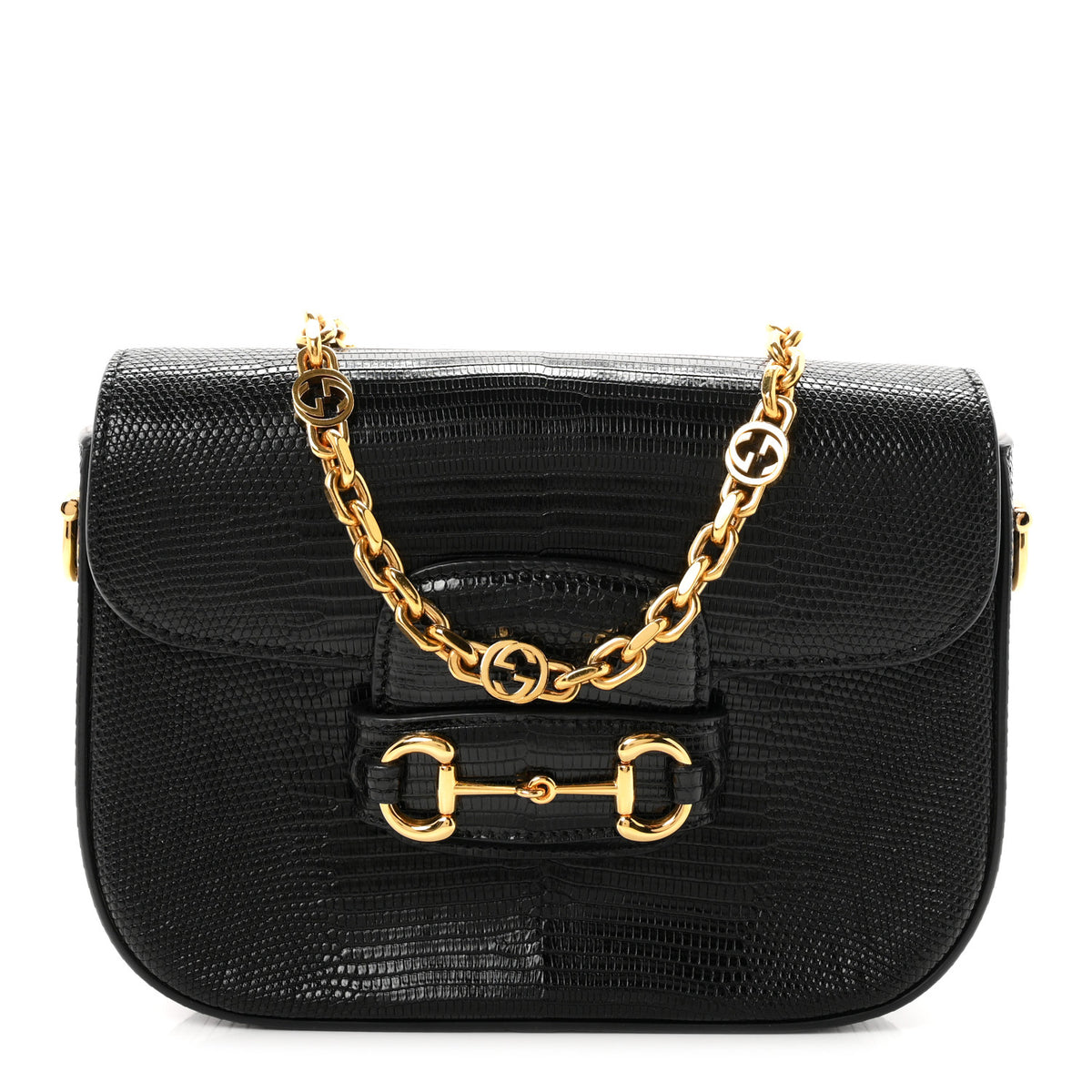Gucci Lizard Mini Horsebit 1955 Shoulder Bag Black 1 of 11