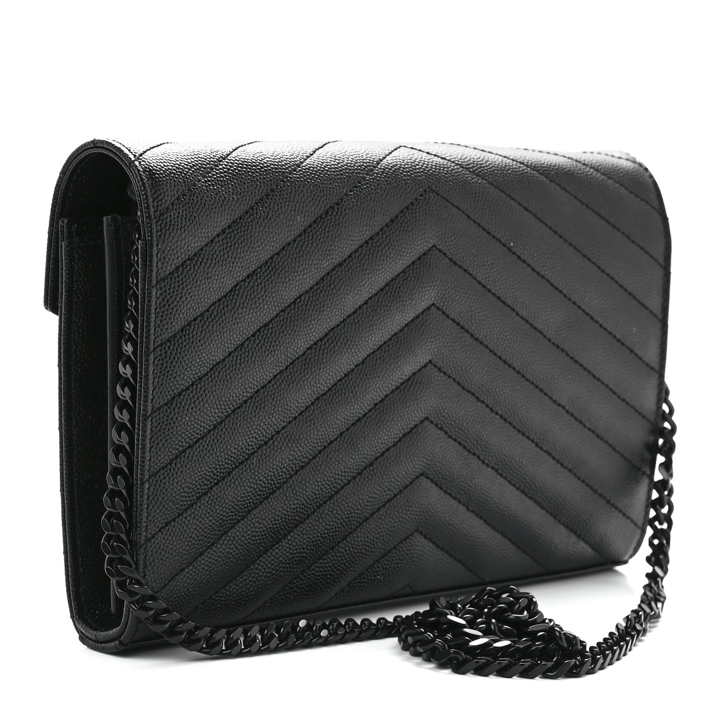 Grain De Poudre Matelasse Chevron Monogram Monochrome Chain Wallet Black