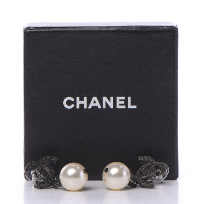 Chanel Pearl CC Drop Camelia Earrings Black Pearly White 6 of 6