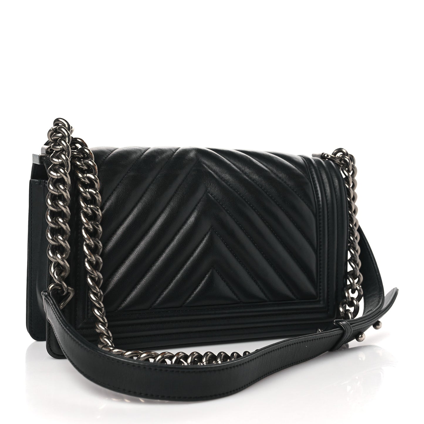 Lambskin Chevron Quilted Medium Boy Flap Black
