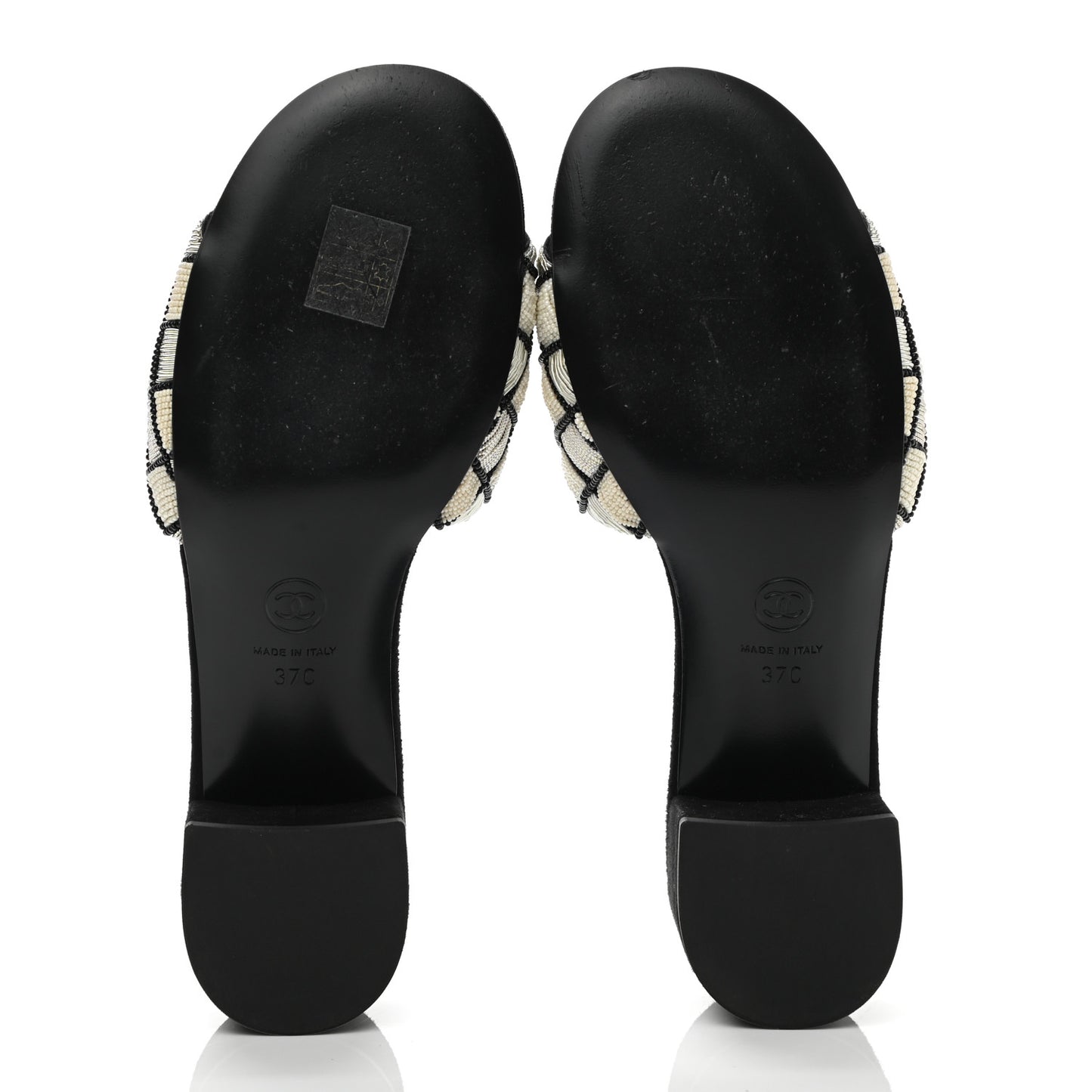 Kid Suede Pearl Embroidery CC Mules 37 Black White