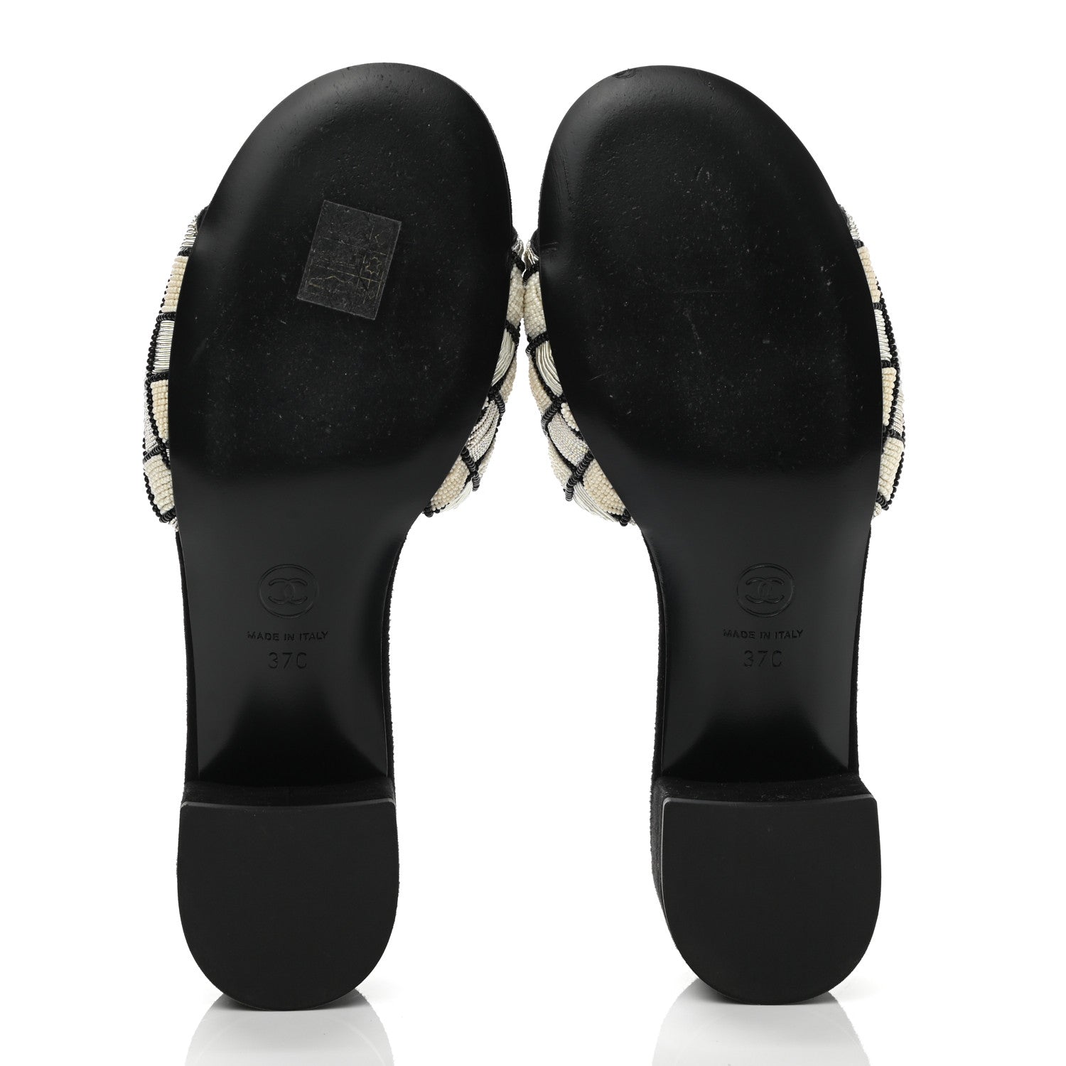 Chanel Kid Suede Pearl Embroidery CC Mules 37 Black White 5 of 9