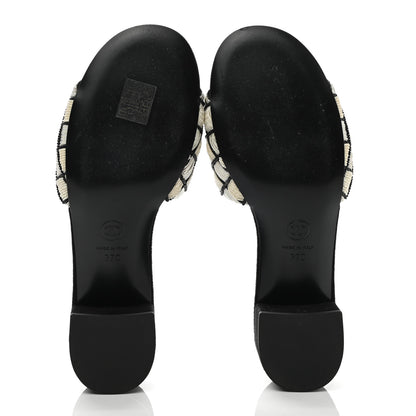 Chanel Kid Suede Pearl Embroidery CC Mules 37 Black White 5 of 9