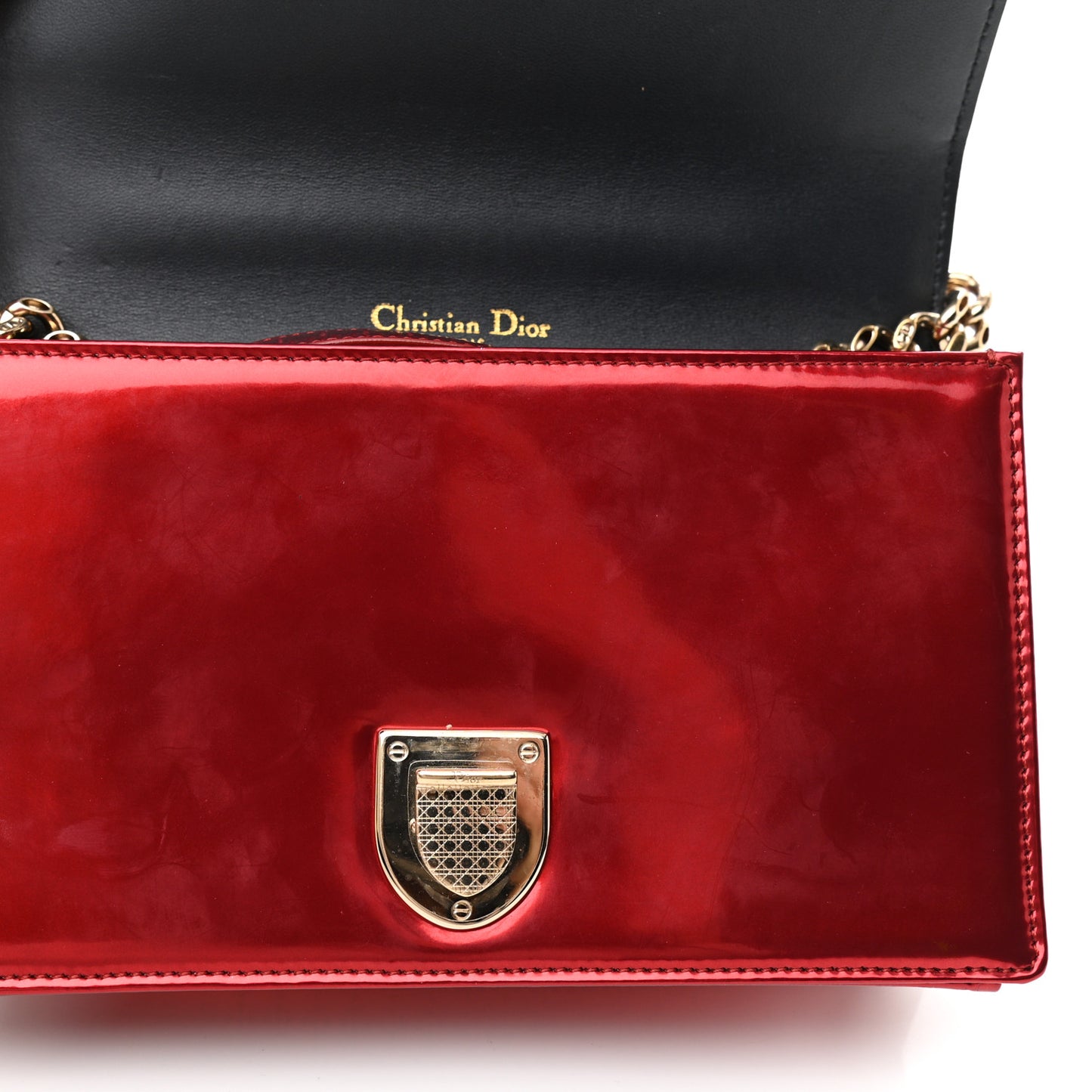 Metallic Patent Micro-Cannage Small Diorama Flap Bag Red