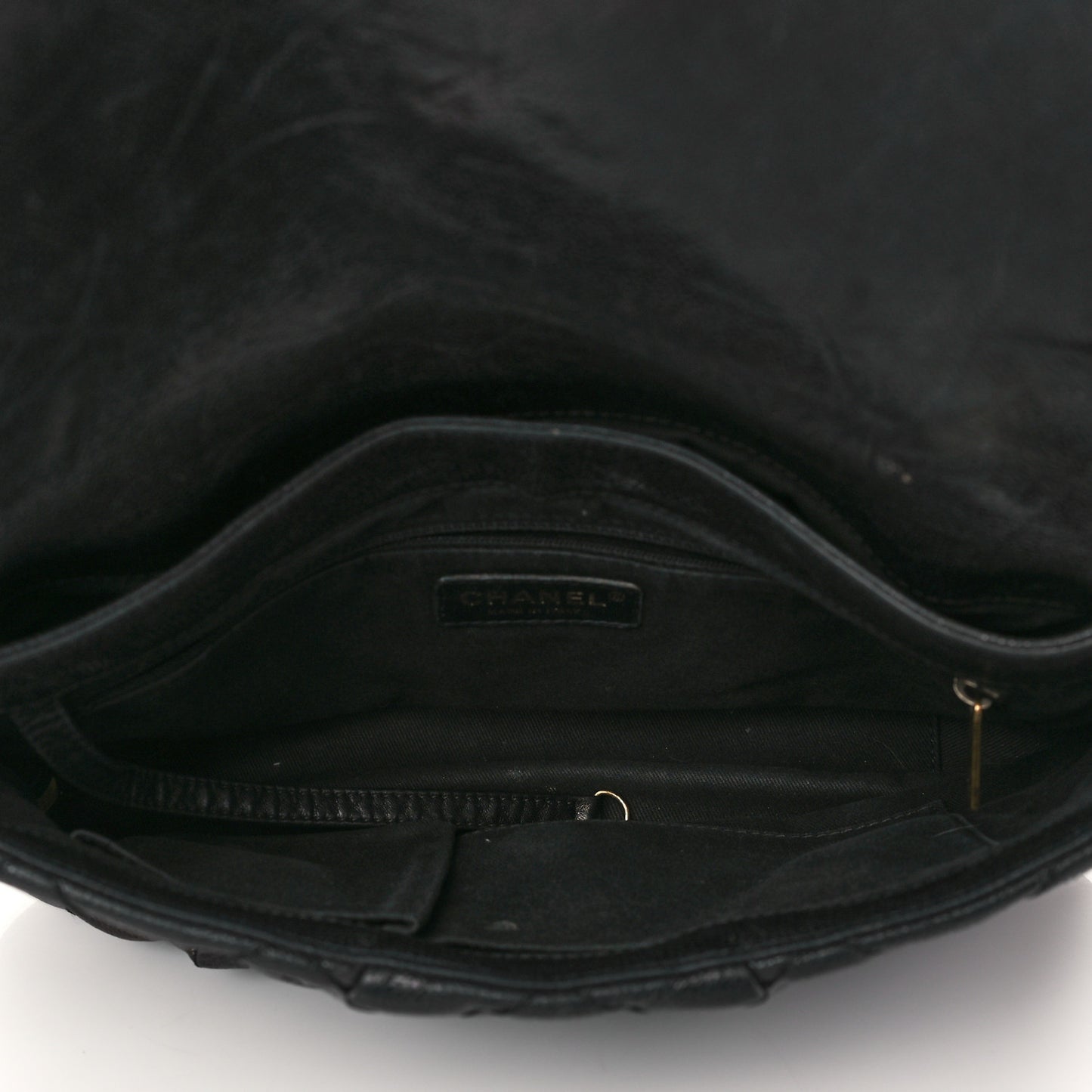 Crumpled Grained Calfskin Medium Coco Pleats Messenger Flap Black