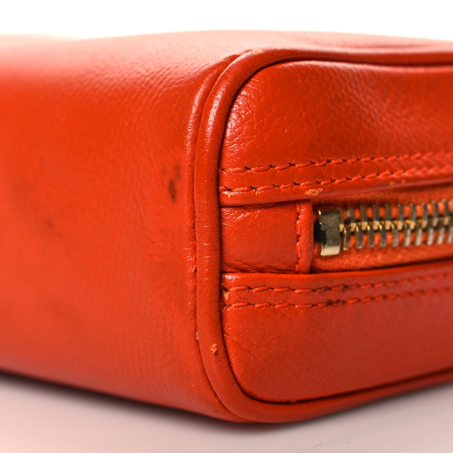 Grained Calfskin CC Button Medium Pouch Cosmetic Case Orange