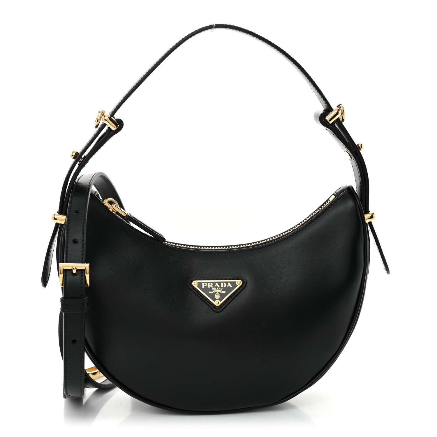 Prada Soft Calfskin Arque Shoulder Bag Black 1 of 10