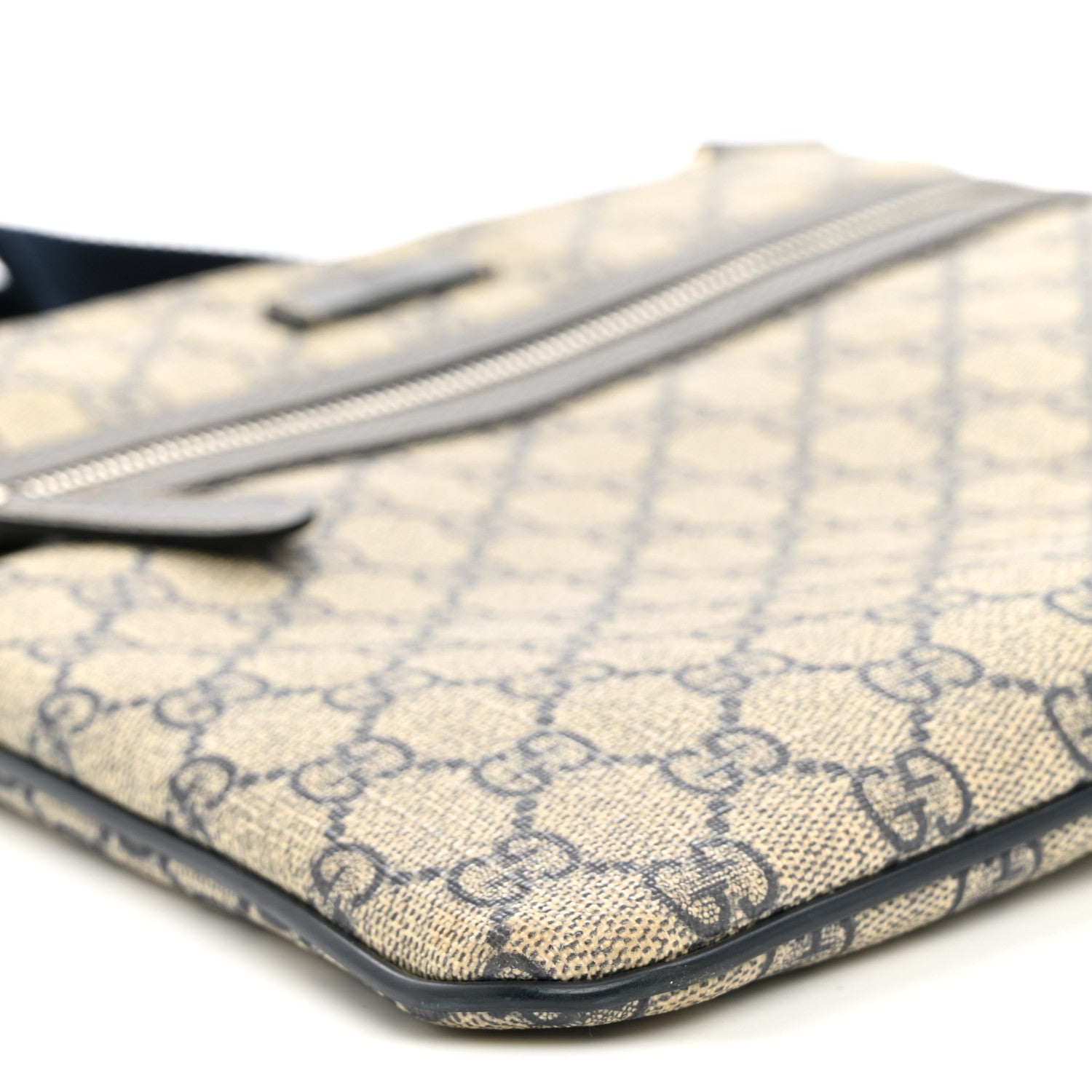 Gucci GG Supreme Monogram Small Flat Side Zip Messenger Bag Beige Blue 9 of 10