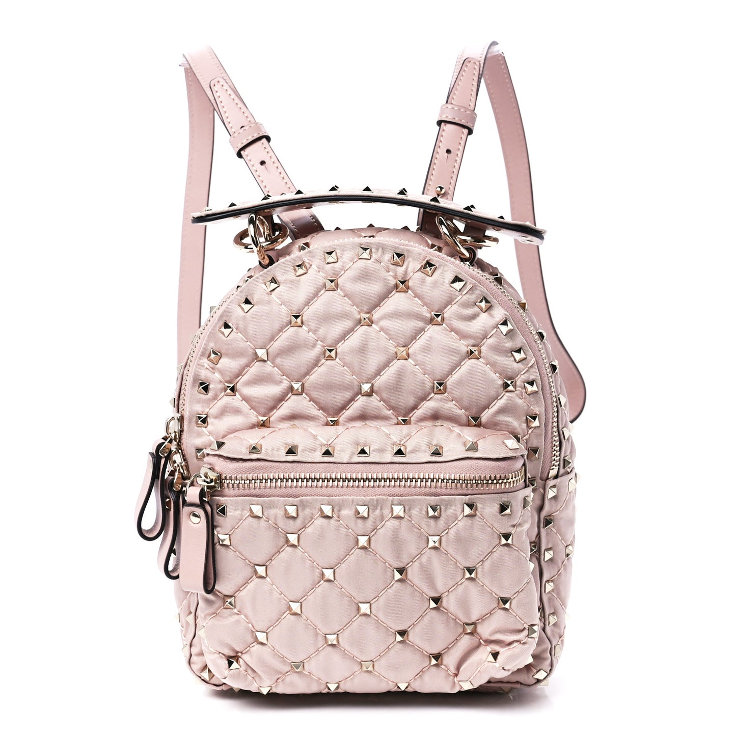 Nylon Quilted Mini Rockstud Spike Backpack Dusty Rose