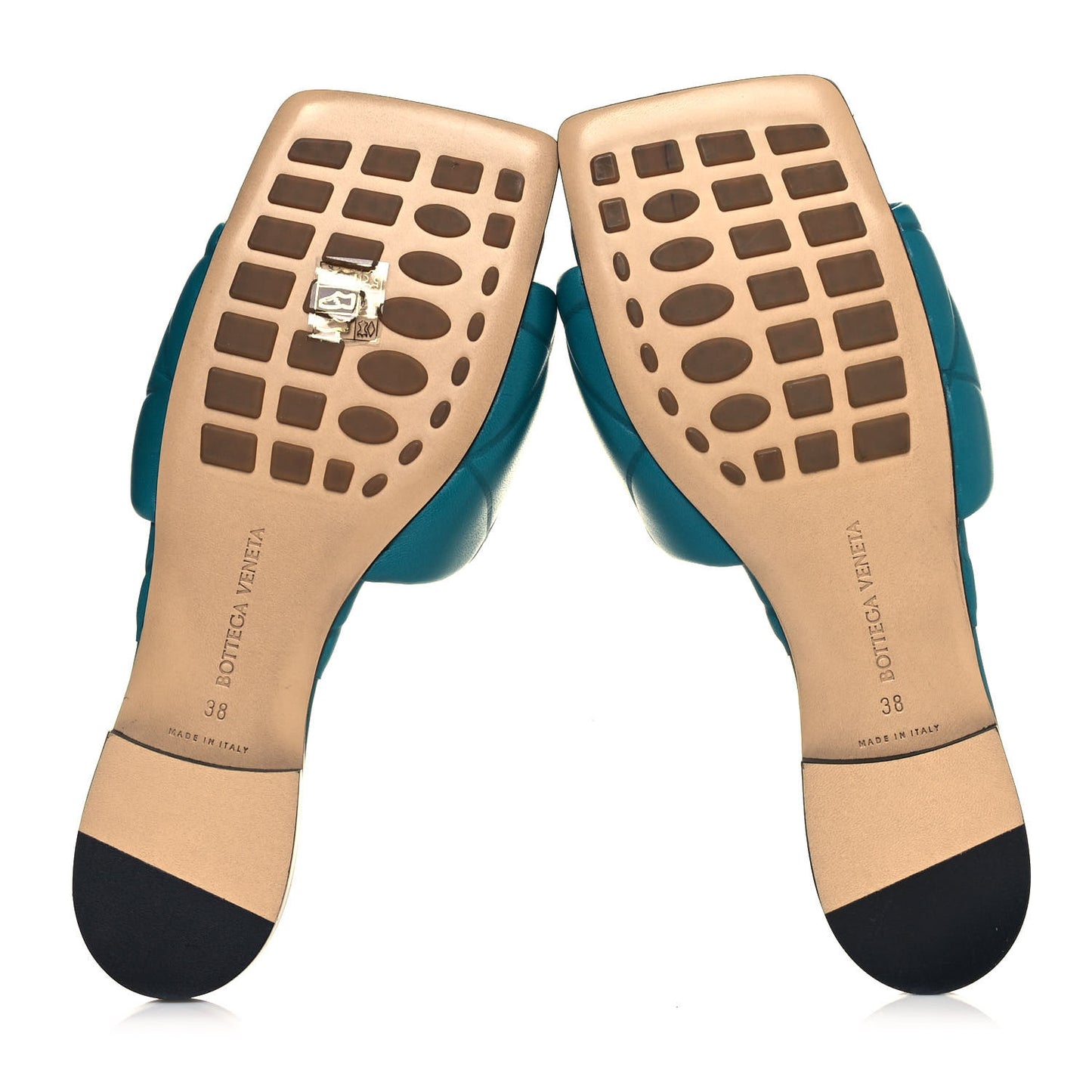 Nappa Quilted Rubber Lido Flat Sandals 38 Duck Green