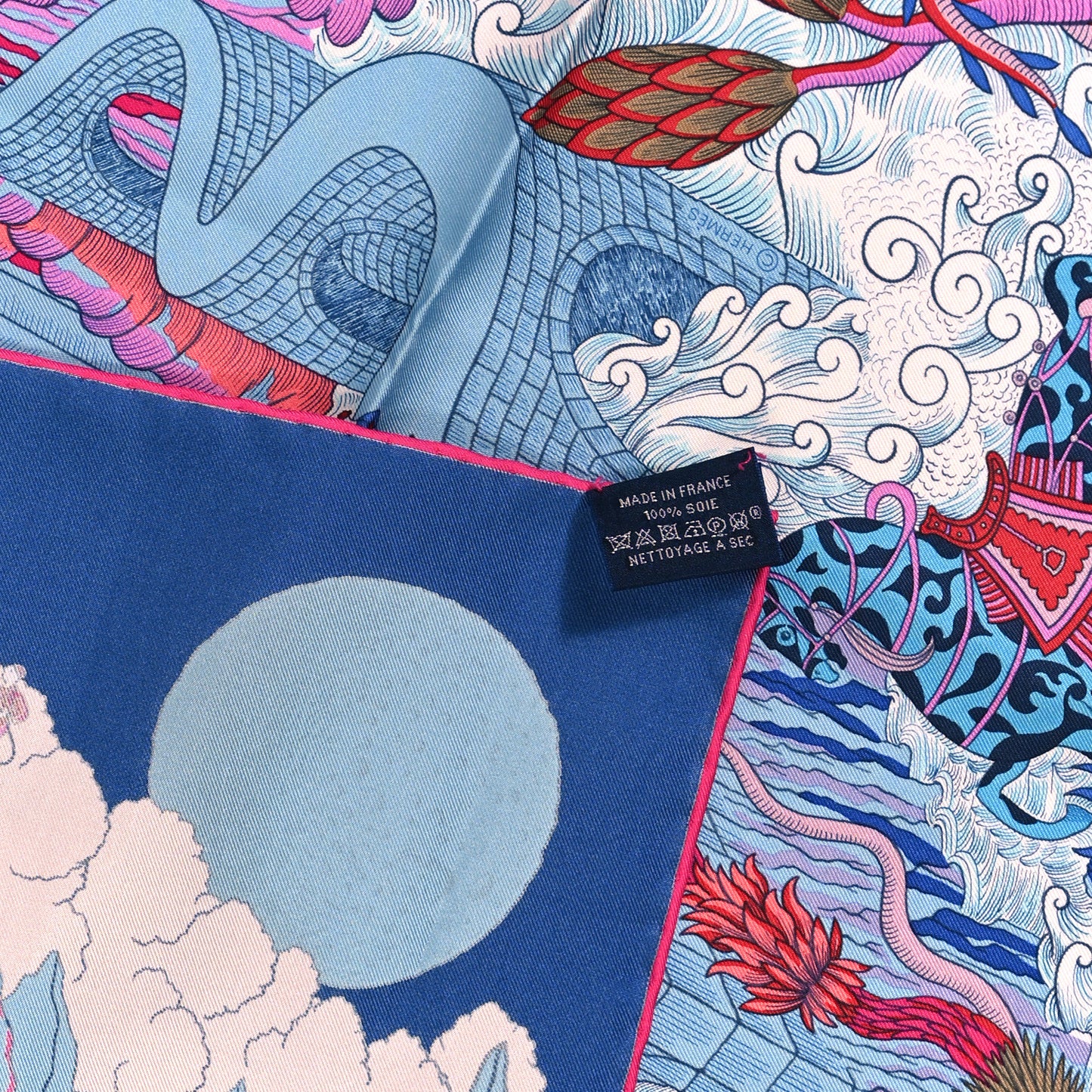 Silk Cosmographia Universalis Scarf 90 Bleu Jean Rose Vif