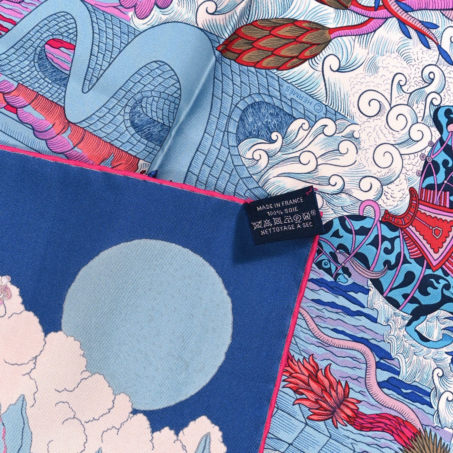 Hermes Silk Cosmographia Universalis Scarf 90 Bleu Jean Rose Vif 3 of 4