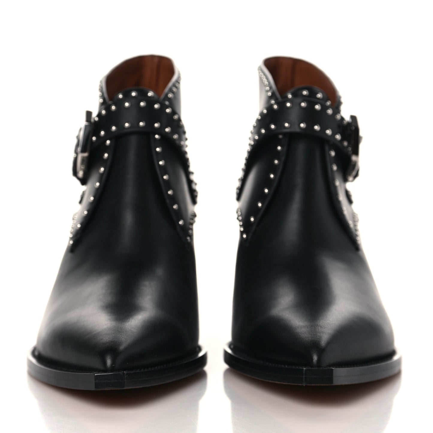 Smooth Calfskin Elegant Cowboy Studded Ankle Boots 40 Black