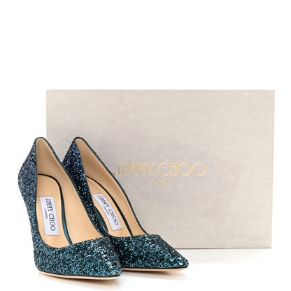 Jimmy Choo Coarse Glitter Degrade Pointy Toe Romy 100 Pumps 35.5 Peacock Navy 8 of 8