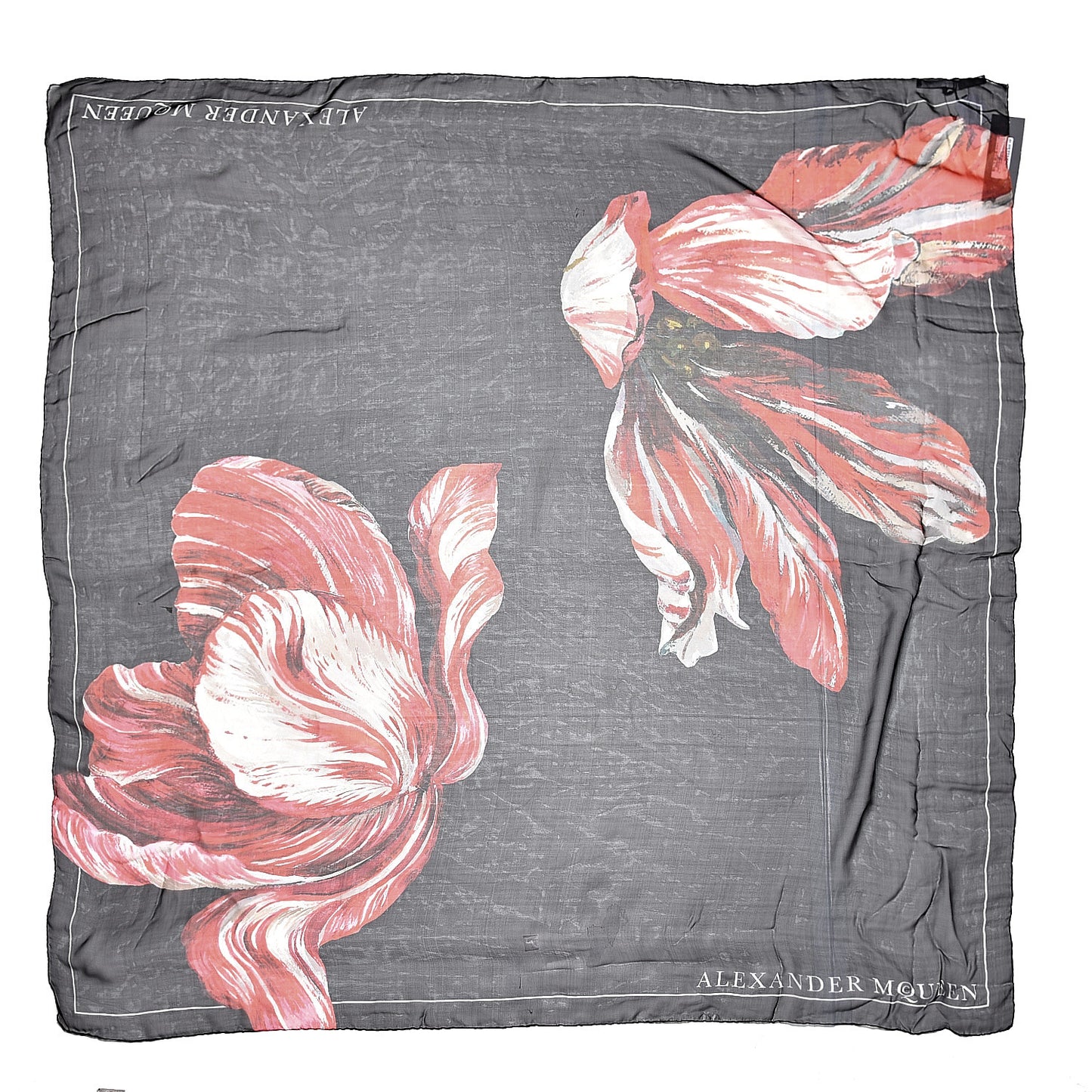 Silk Chiffon Exploding Tulip Scarf Black Pink