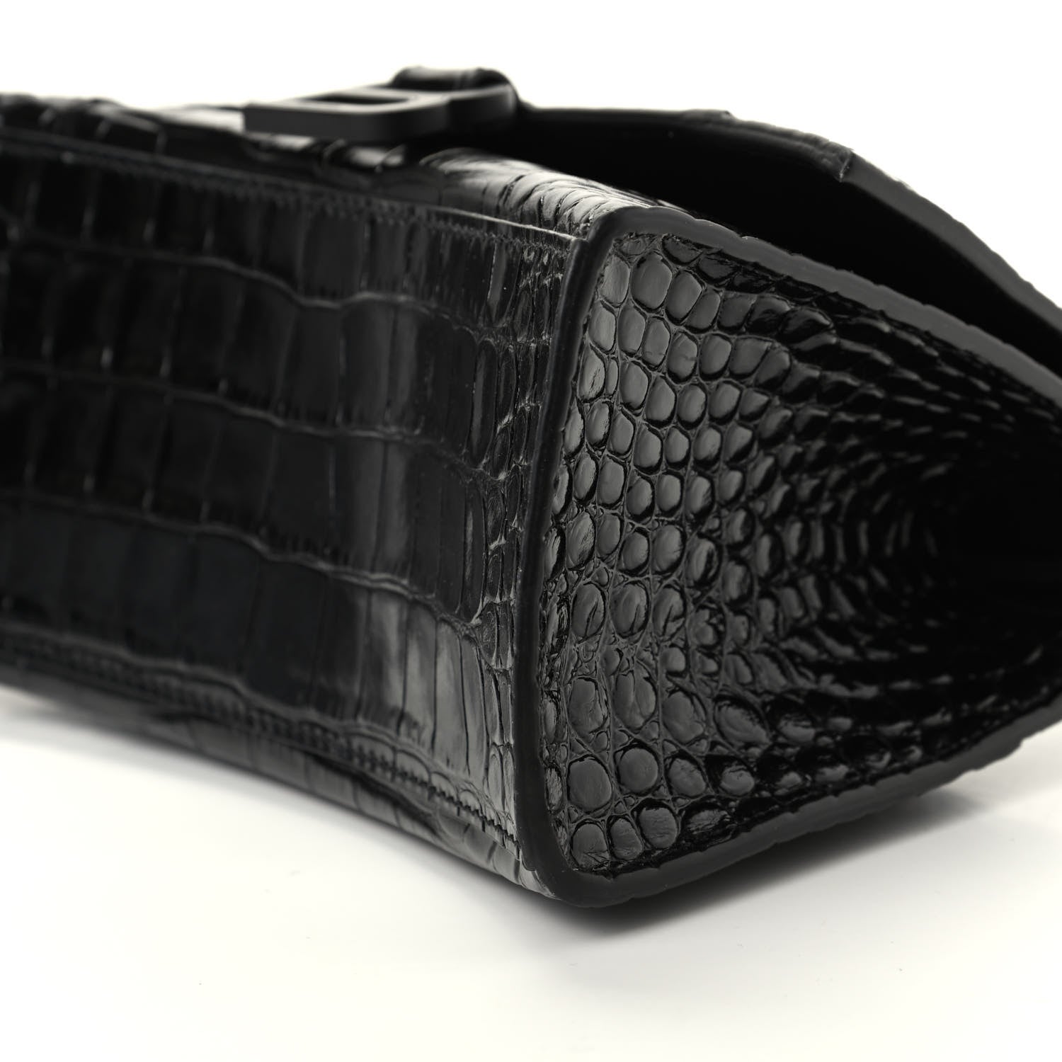 Balenciaga Shiny Calfskin Monochrome Crocodile Embossed Small Hourglass Top Handle Bag Black 7 of 8