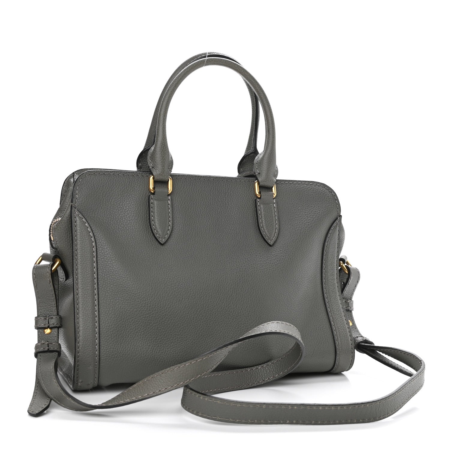 Alexander McQueen Pebbled Calfskin Small Skull Padlock Zip Around Tote Grey 3 of 14