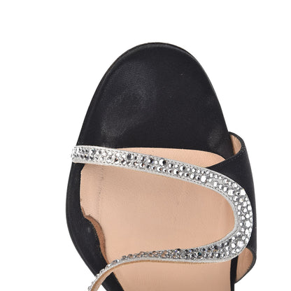 Christian Louboutin Satin Crystal Slingback Sandals 39 Black 12 of 13