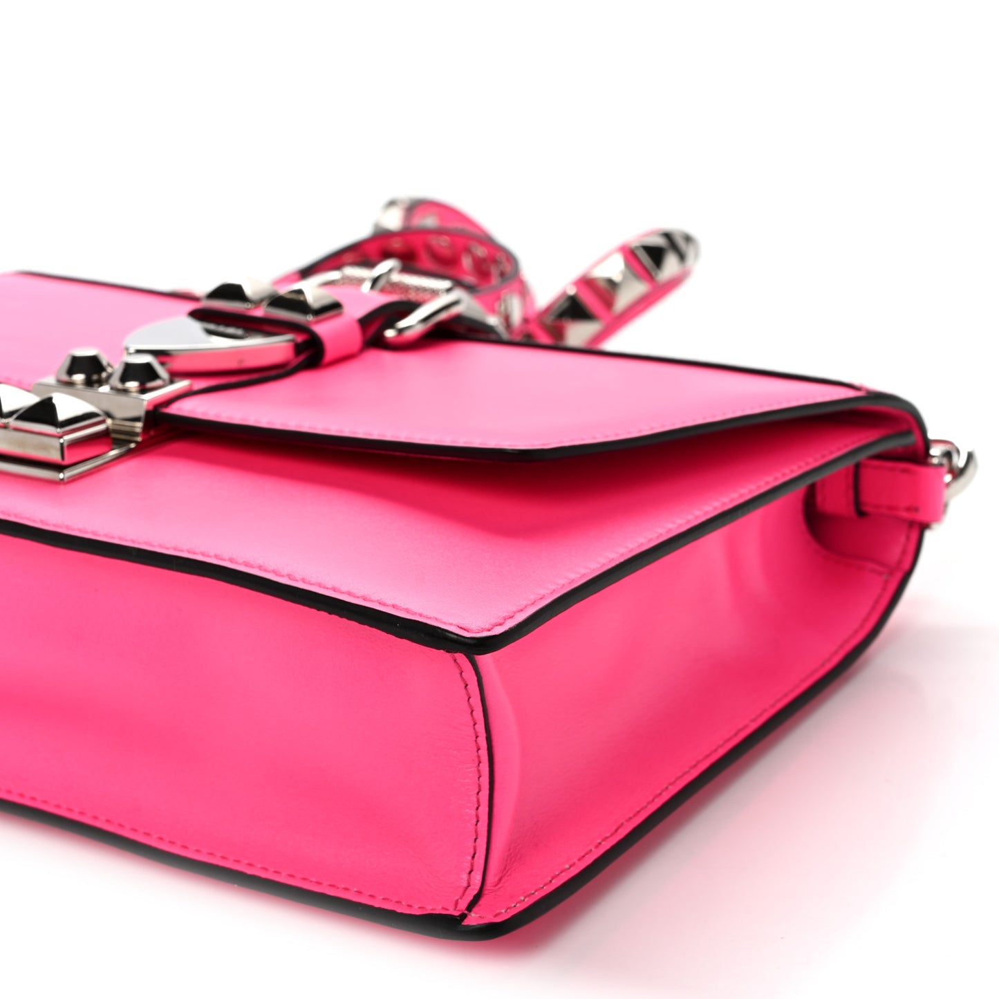 Saffiano City Calfskin Studded Large Elektra Shoulder Bag Fuchsia Black