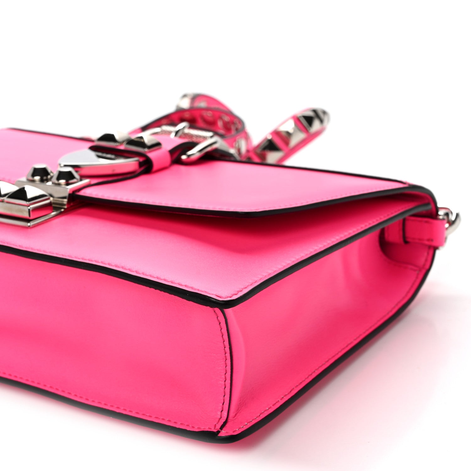Prada Saffiano City Calfskin Studded Large Elektra Shoulder Bag Fuchsia Black 9 of 9