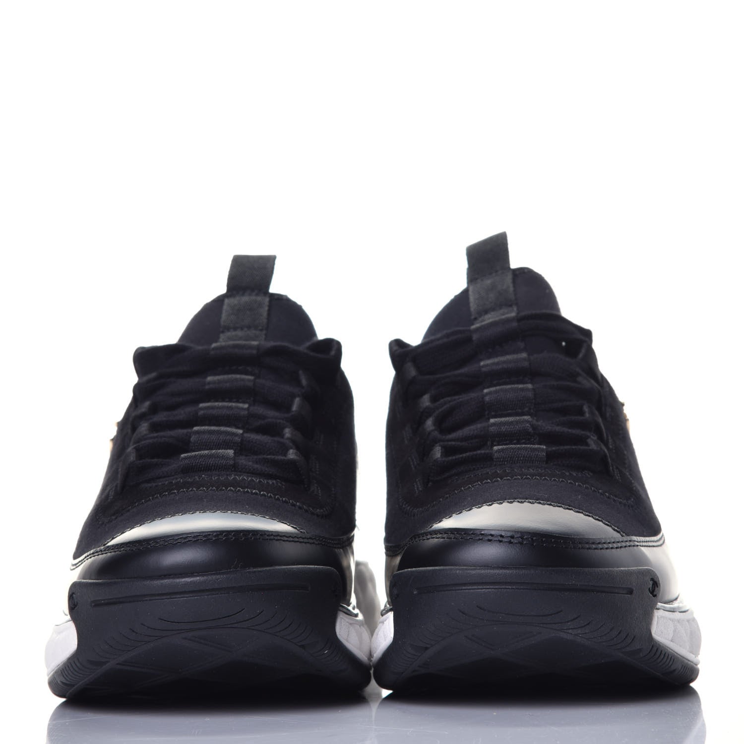 Chanel Fabric Calfskin Suede CC Sneakers 37.5 Black 2 of 9