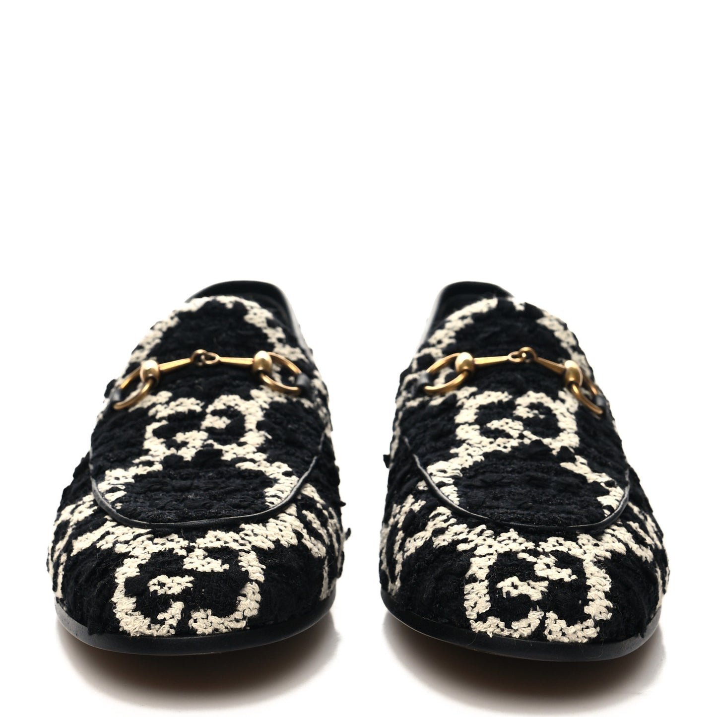 Tweed GG Monogram Horsebit Womens Jordaan Loafers 37.5 Black Natural