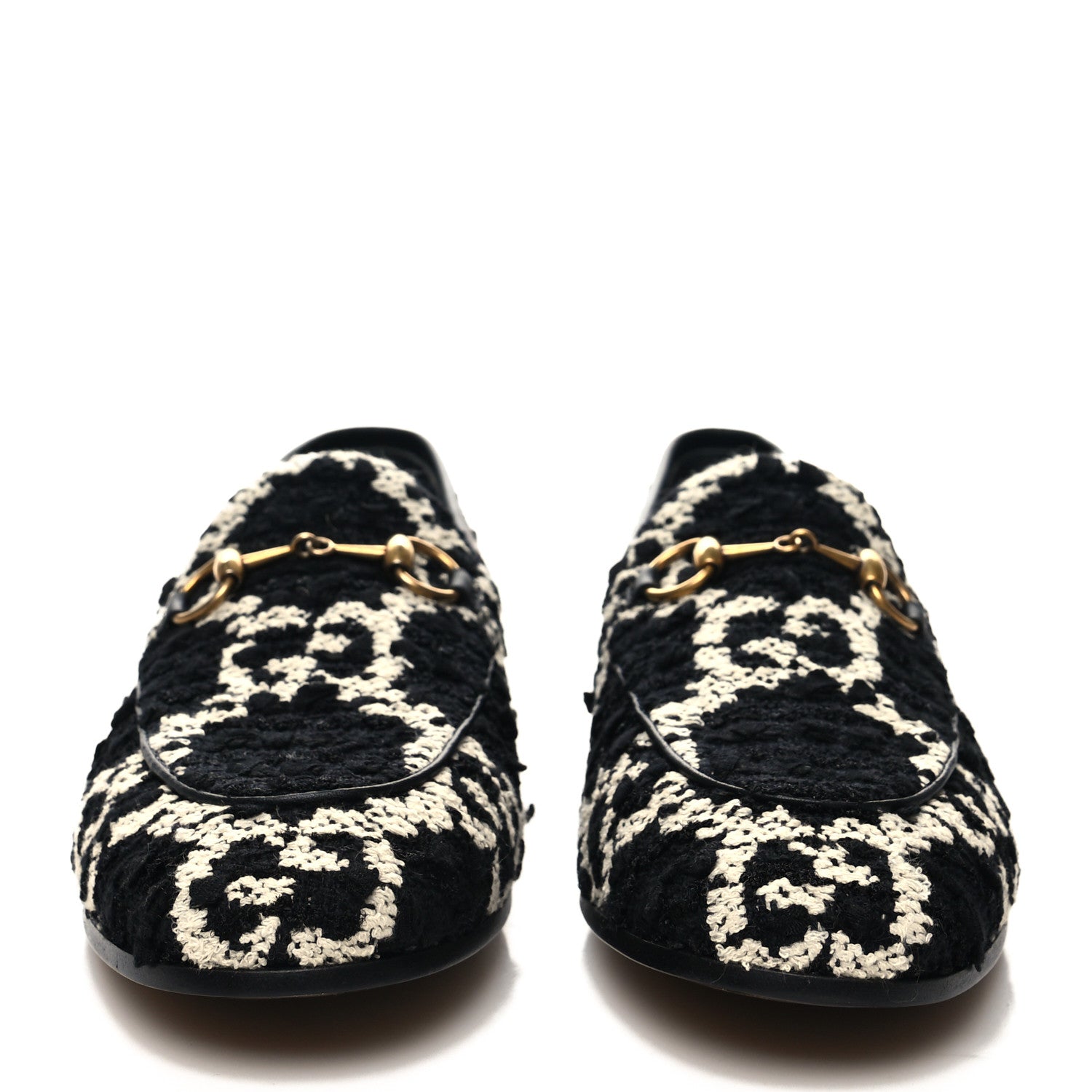 Gucci Tweed GG Monogram Horsebit Womens Jordaan Loafers 37.5 Black Natural 2 of 9