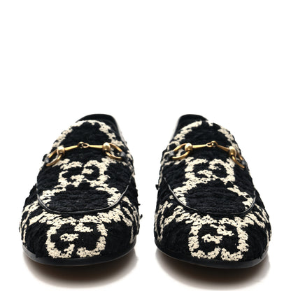 Gucci Tweed GG Monogram Horsebit Womens Jordaan Loafers 37.5 Black Natural 2 of 9