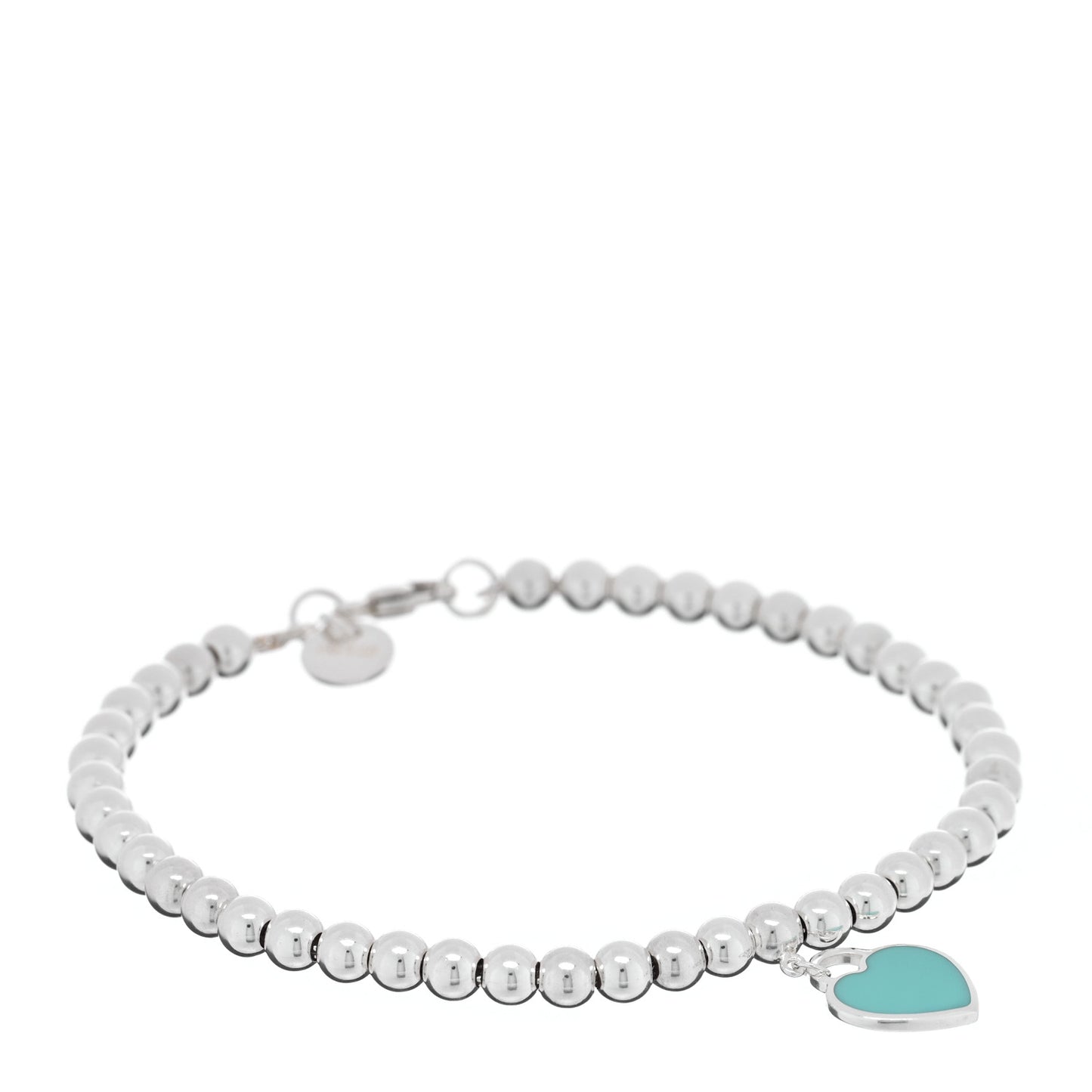 Sterling Silver Enamel 4mm Return To Tiffany Heart Tag Bead Bracelet Blue