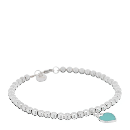 Tiffany Sterling Silver Enamel 4mm Return To Tiffany Heart Tag Bead Bracelet Blue 1 of 4