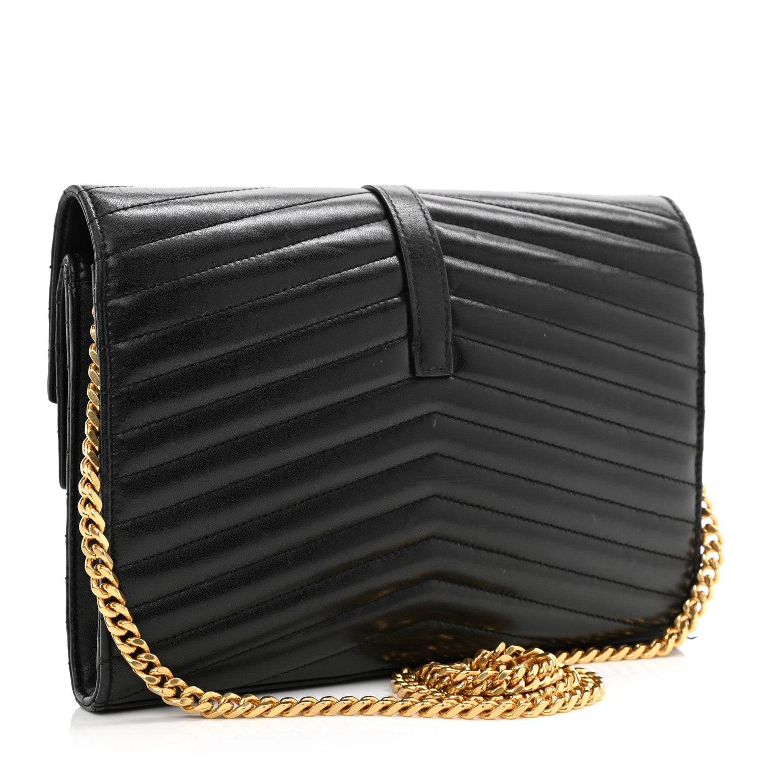 Saint Laurent Lambskin Matelasse Chevron Monogram Sulpice Chain Wallet Black 4 of 26