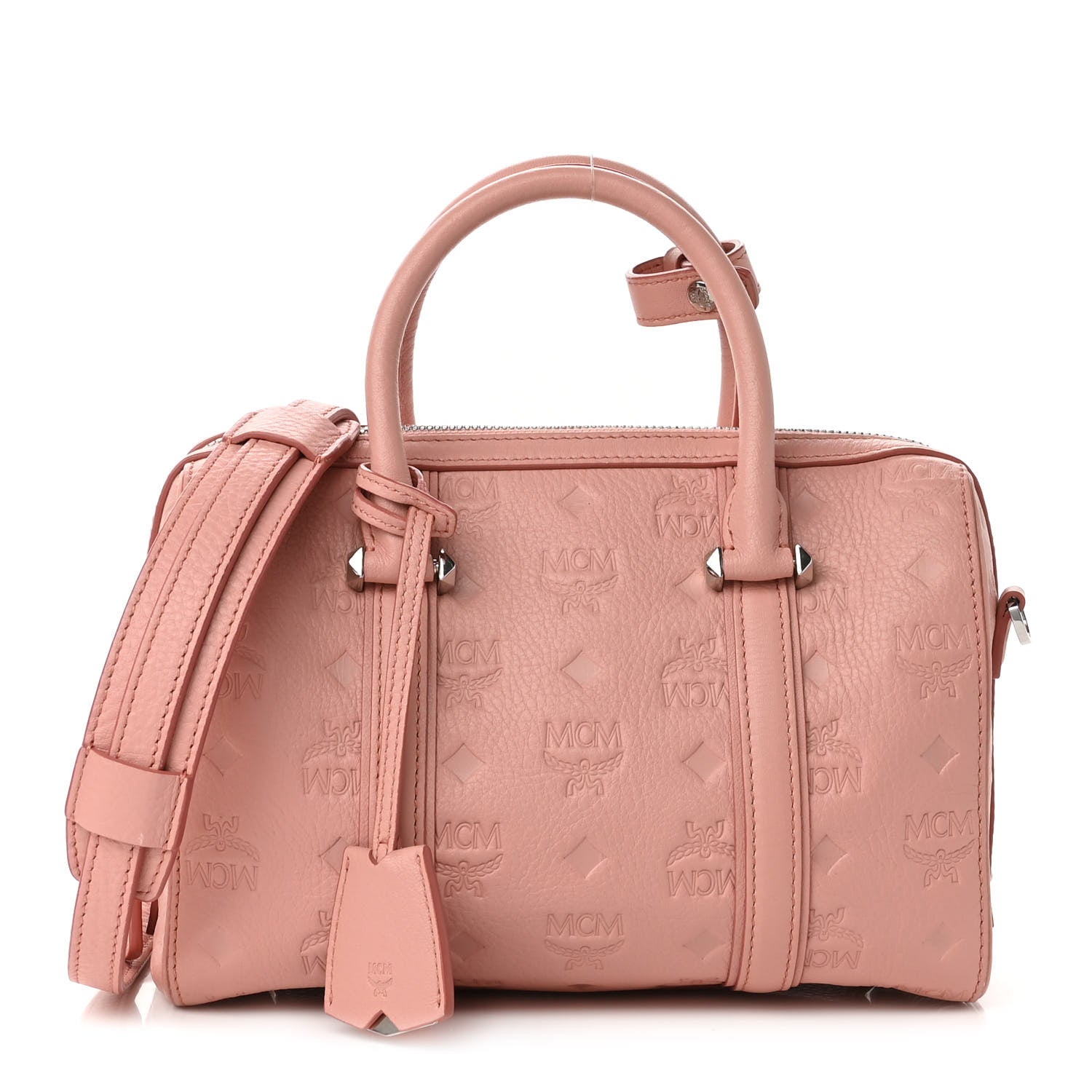 MCM Calfskin Ottomar Monogram Small Boston Bag Pink 1 of 8