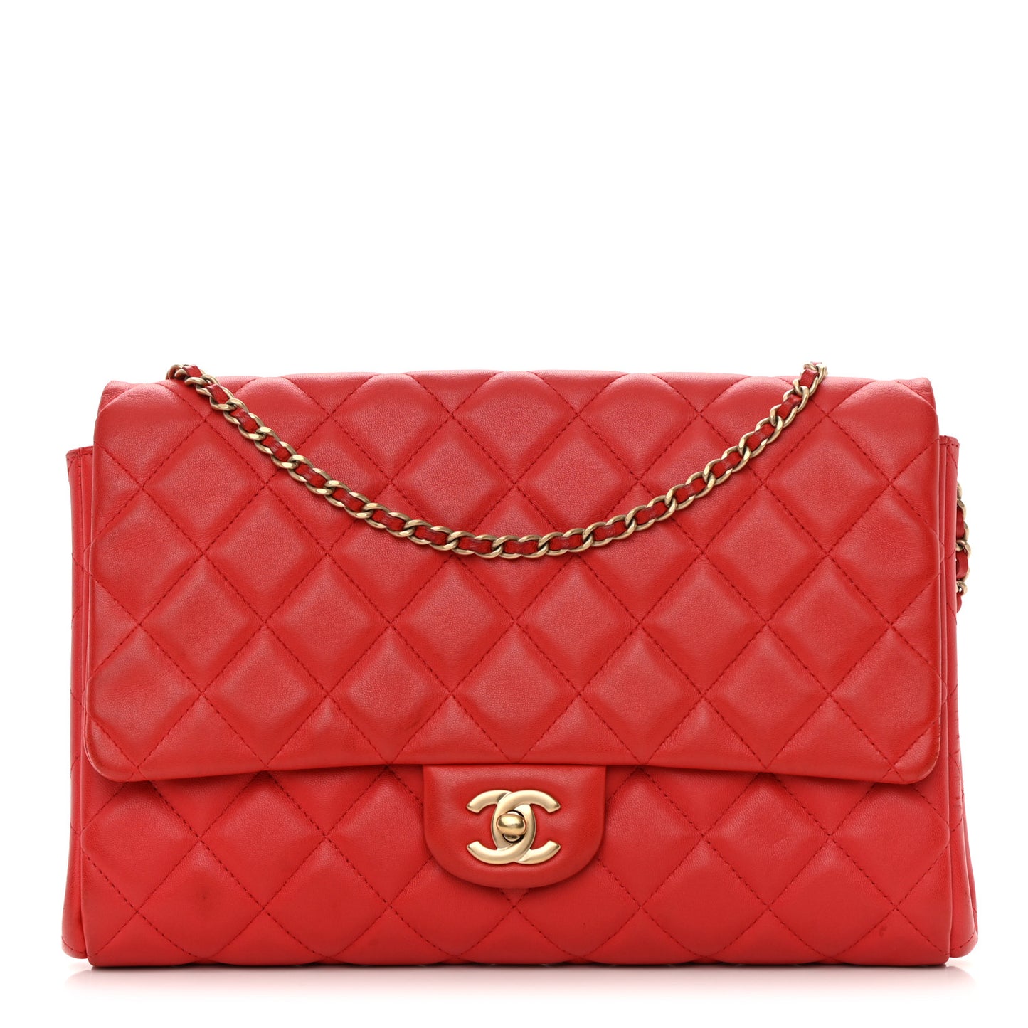 Lambskin Quilted Clutch with Chain Flap Red