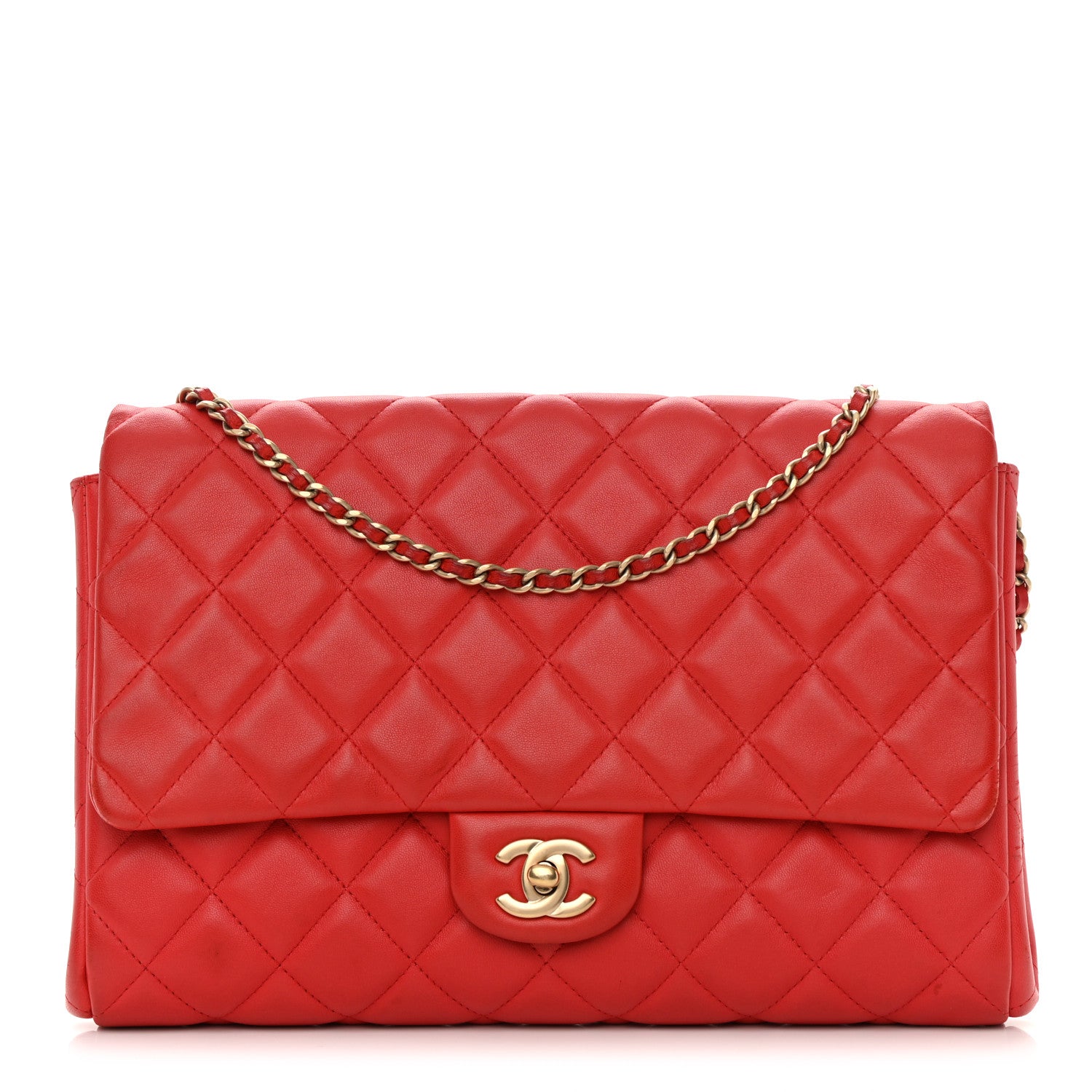 Chanel Lambskin Quilted Clutch with Chain Flap Red 1 of 19