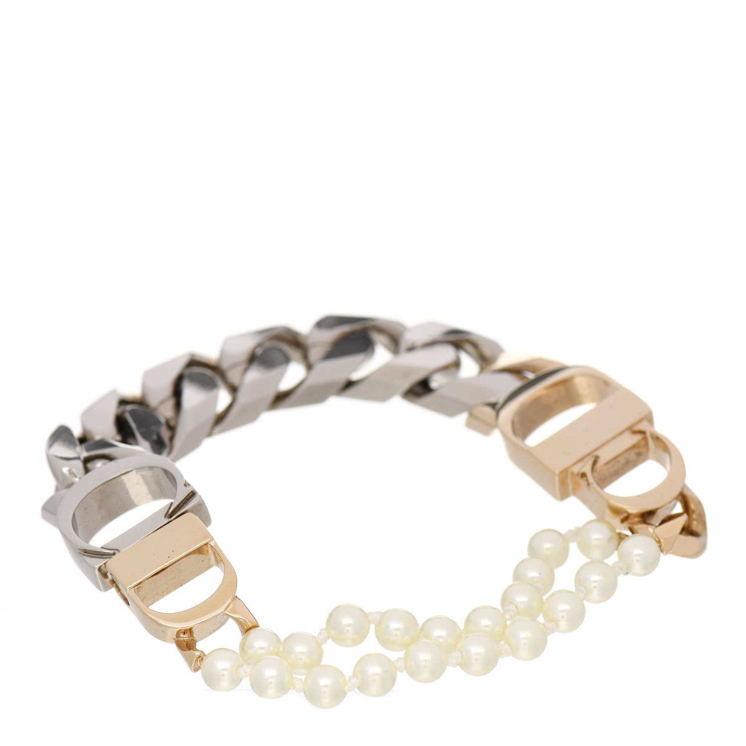 Christian Dior Metal Pearl CD Bracelet L Gold Silver 2 of 4