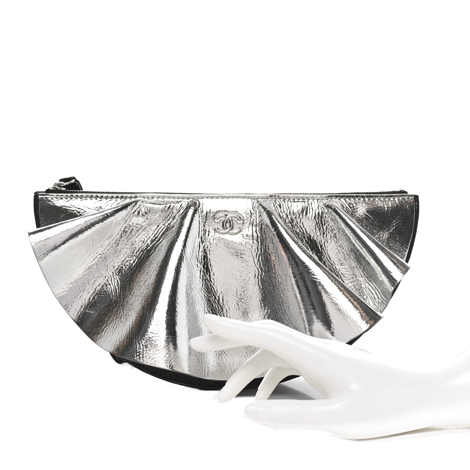 Chanel Metallic Lambskin Wave Clutch Black Silver 2 of 10