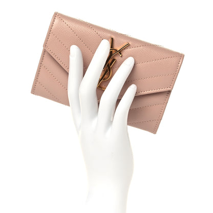 Saint Laurent Grain De Poudre Matelasse Chevron Small Monogram Envelope Wallet Pink 2 of 6