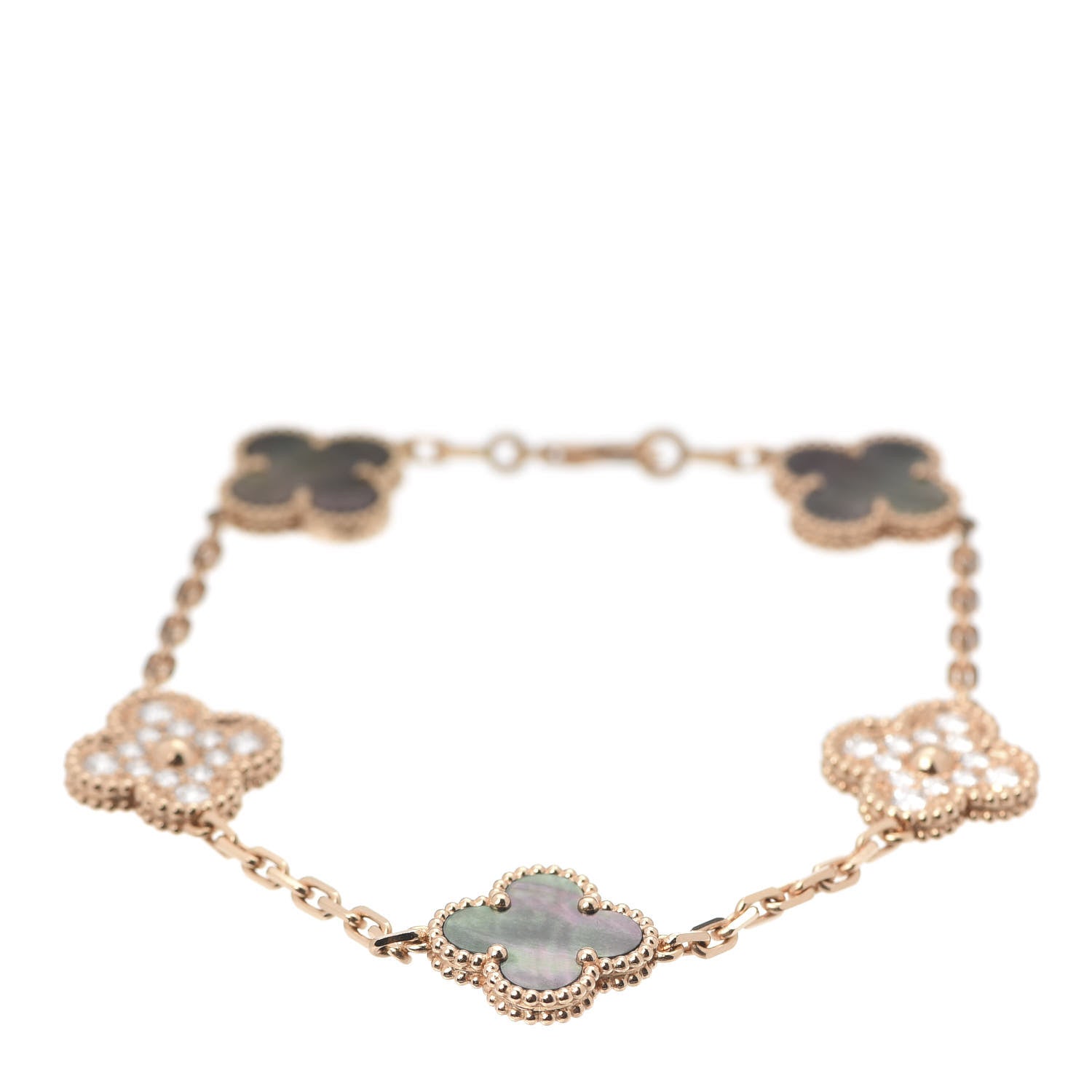 Van Cleef & Arpels 18K Rose Gold Diamond Gray Mother of Pearl 5 Motifs Vintage Alhambra Bracelet 1 of 7
