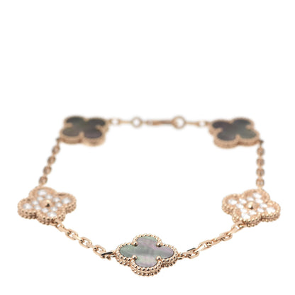 Van Cleef & Arpels 18K Rose Gold Diamond Gray Mother of Pearl 5 Motifs Vintage Alhambra Bracelet 1 of 7